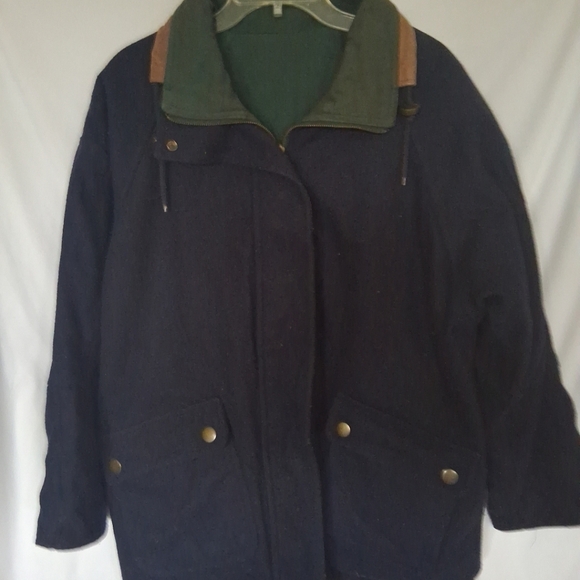 Women's Navy Blue Jacket with Green Collar - Picture 3 of 5